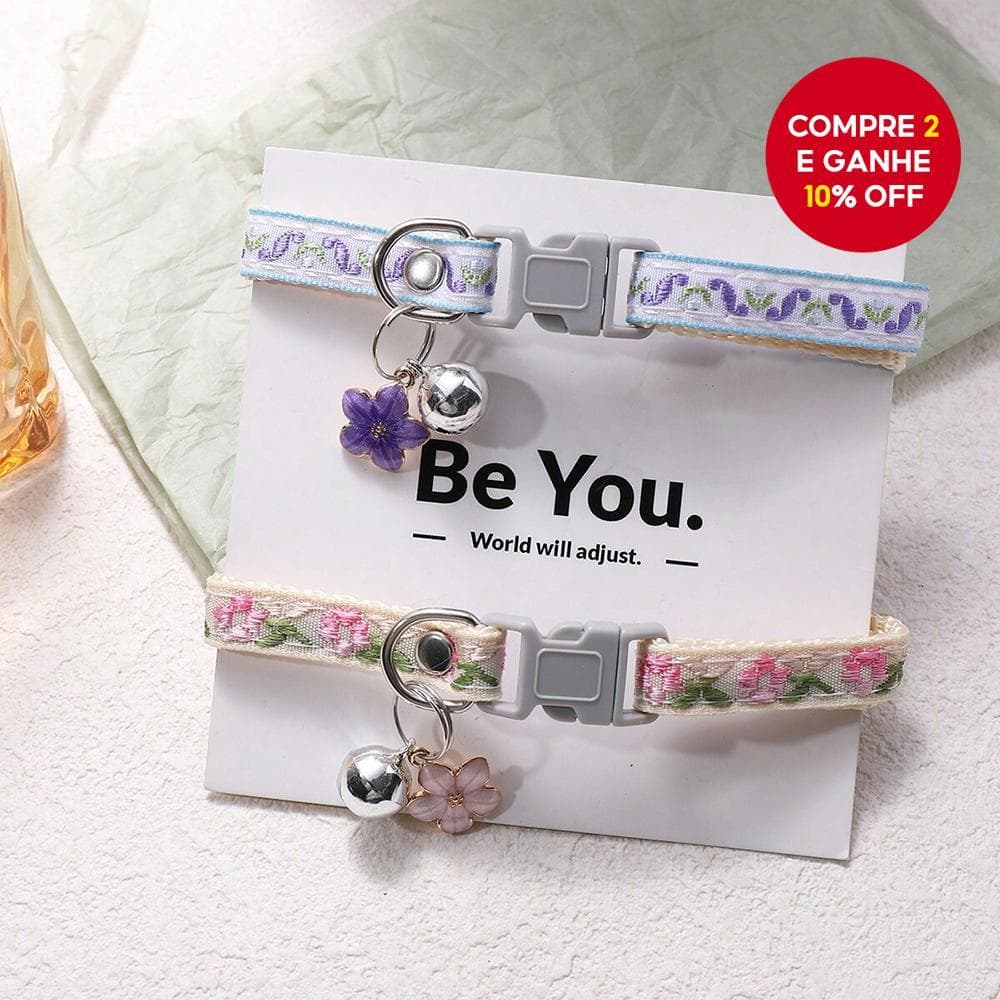  Coleira artesanal ajustável de fita jacquard floral com guizo, colar boêmio para gatos e cães pequenos, presente fofo