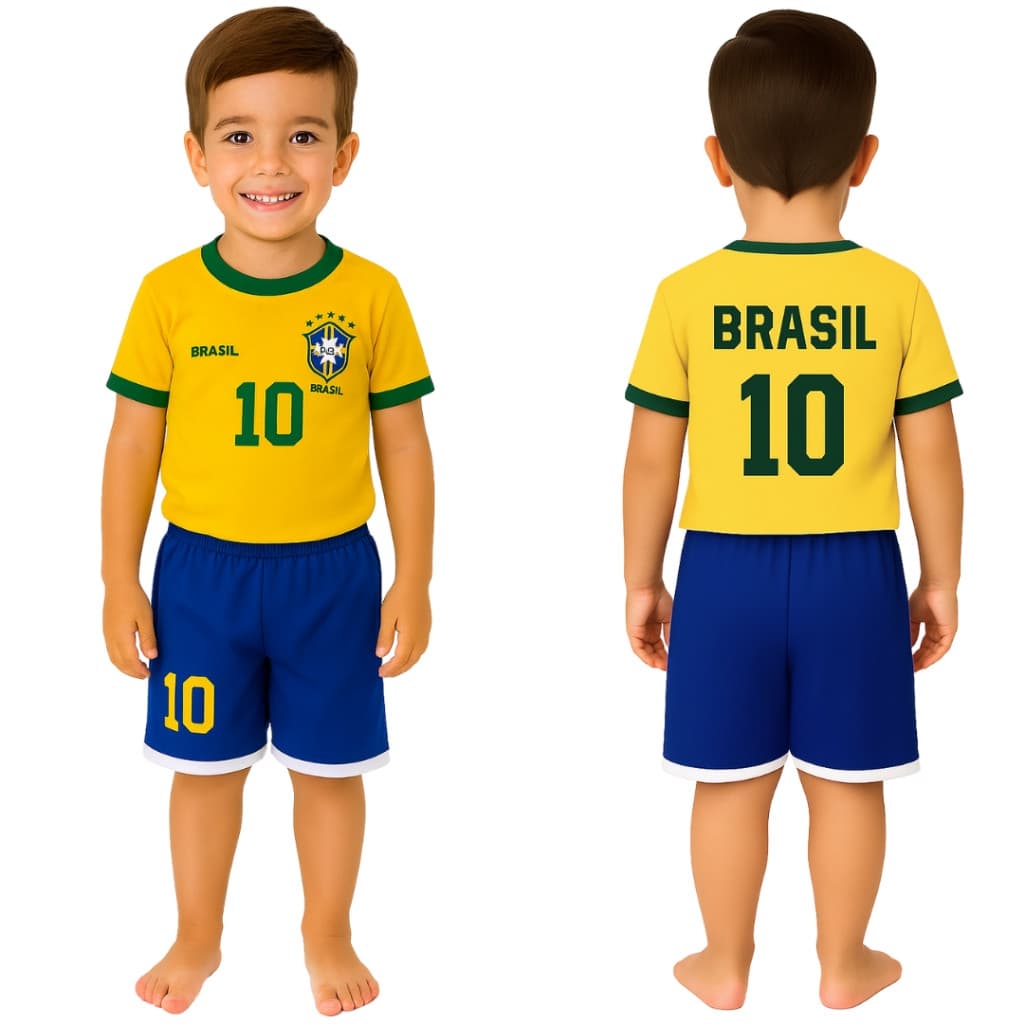Conjunto Infantil do Brasil – Conjunto Copa do Mundo - Camiseta do Brasil Infantil + Bermuda