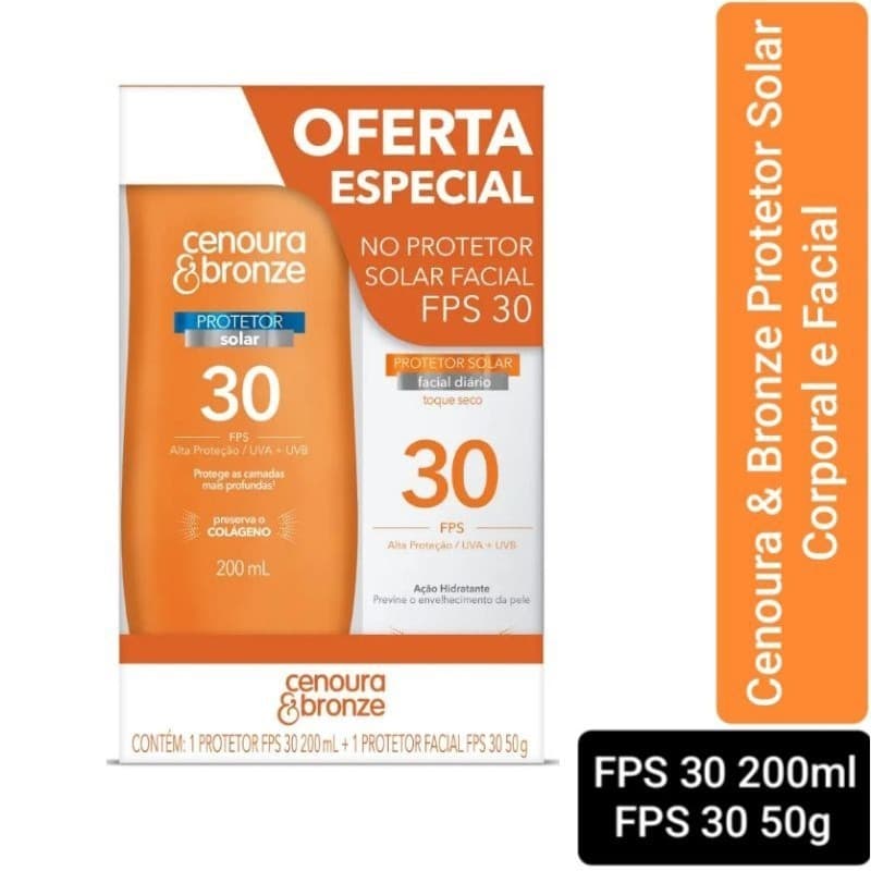 Cenoura e Bronze Kit Protetor Solar Corpo FPS 30 200ml + Facial FPS 30 50g