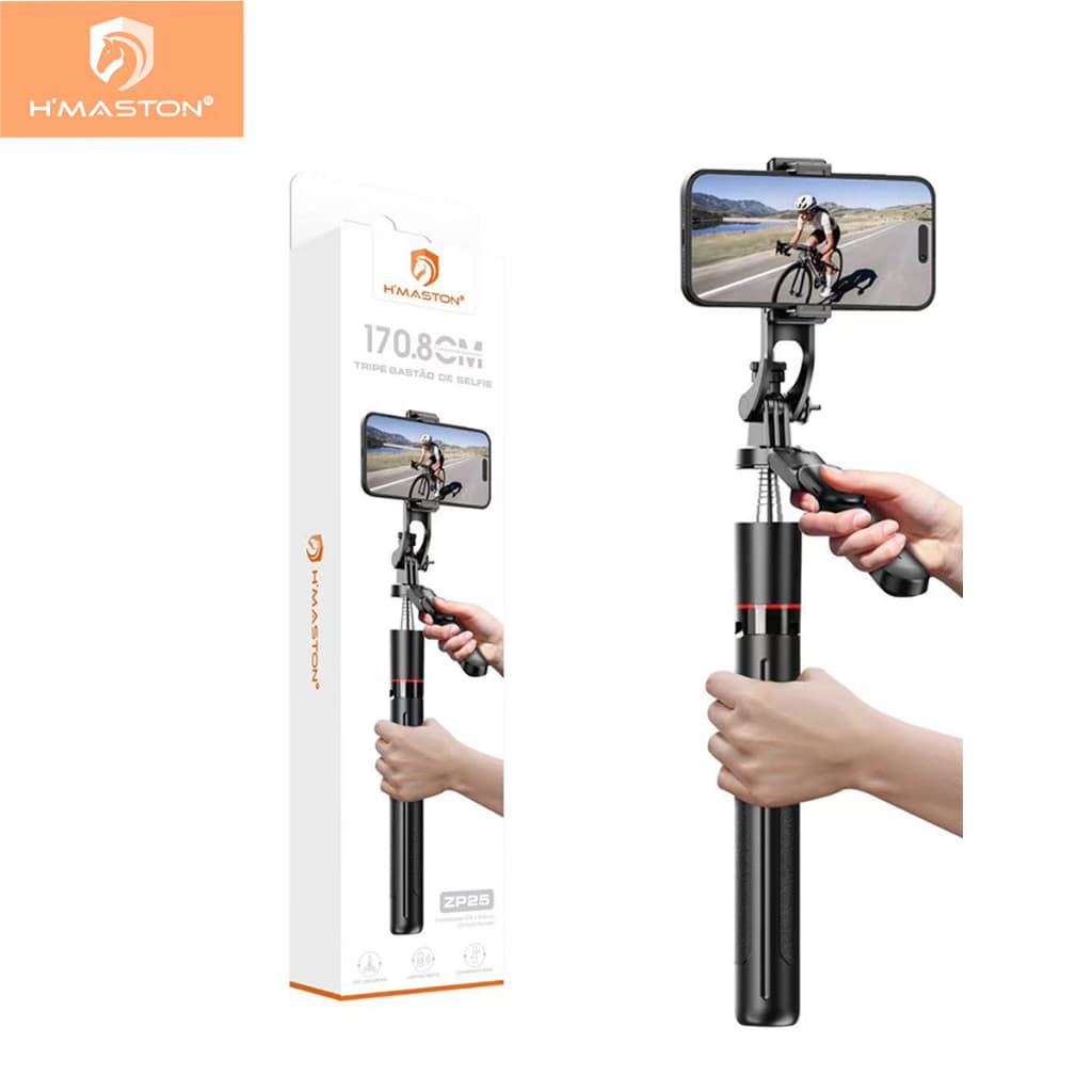Tripé Bastão de Selfie H’Maston ZP-25 170,8cm com Controle Bluetooth Sem Fio