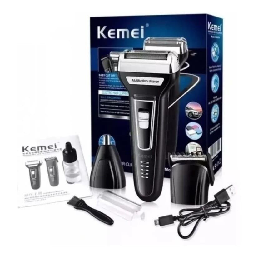 Maquina Barbear Shaver Kemei 3 Em 1 KM-6558 Nariz Barba Pelos e Corpo