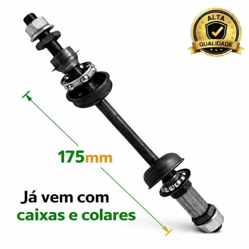Eixo traseiro 3/8x175 preto com caixa com colar com espaçador