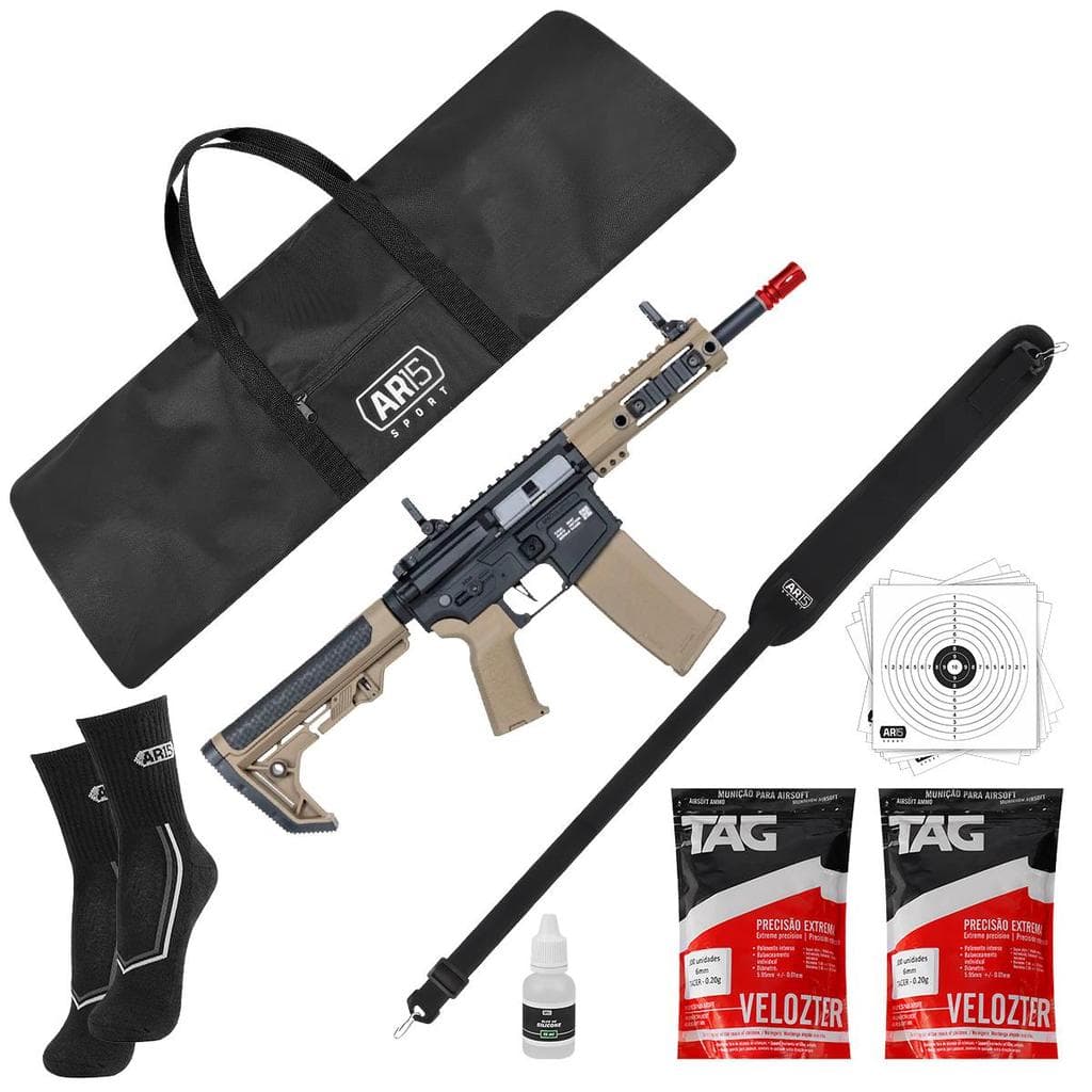 Airsoft M4 6mm SA-F04 Flex AEG 380 FPS Tan + Capa + Meia