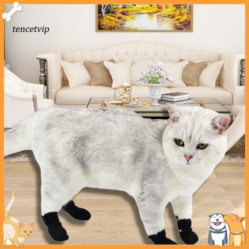 Vip 4 Peças Meias Para Gatos Anti-Arranhões Antiderrapantes Protetoras Amigáveis À Pele 2 Tamanhos Tecido Macio Elástico