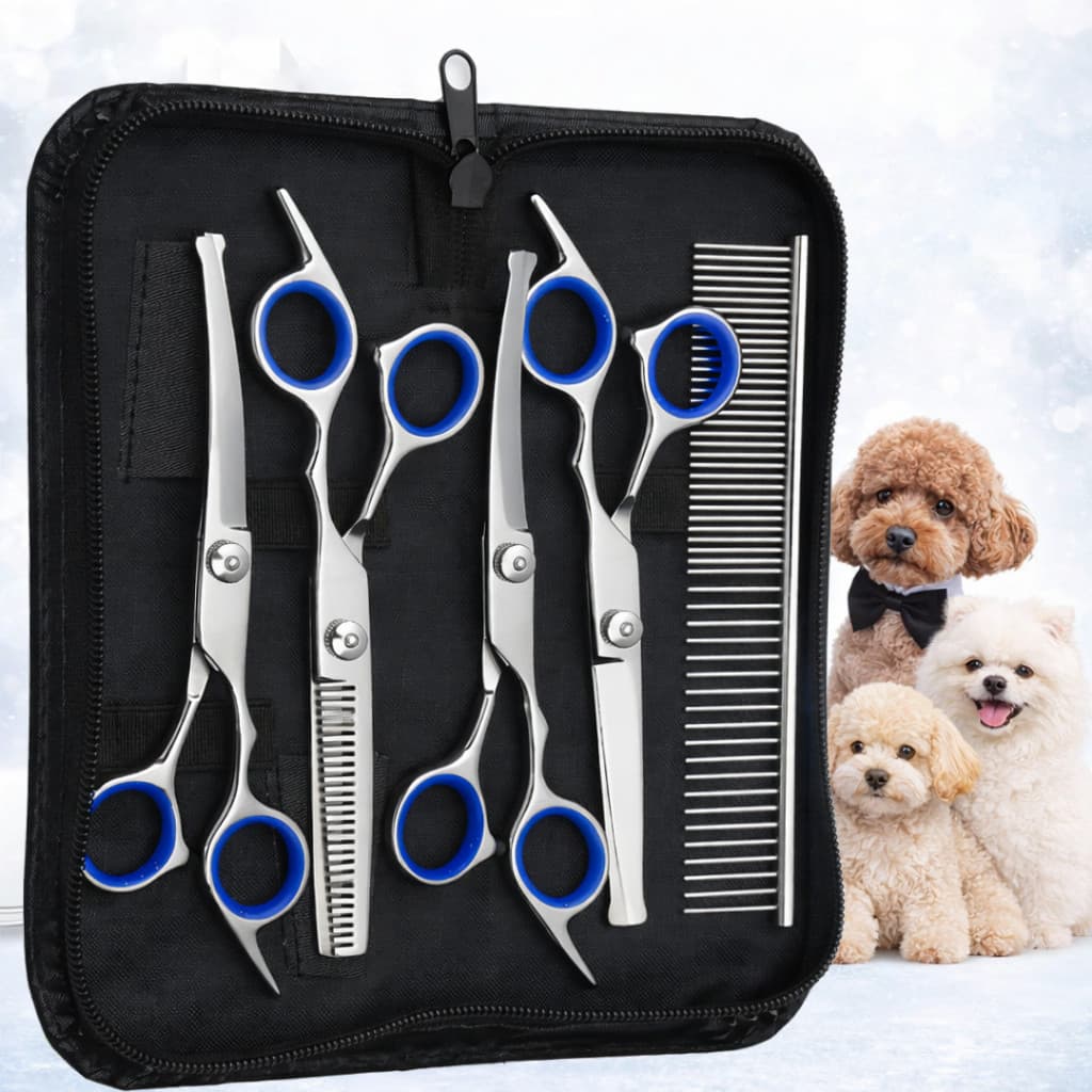 Kit 5 Tesouras Profissional Tosa Pet Aço Inoxidável - Não Puxa Pelo para Cães e Gatos