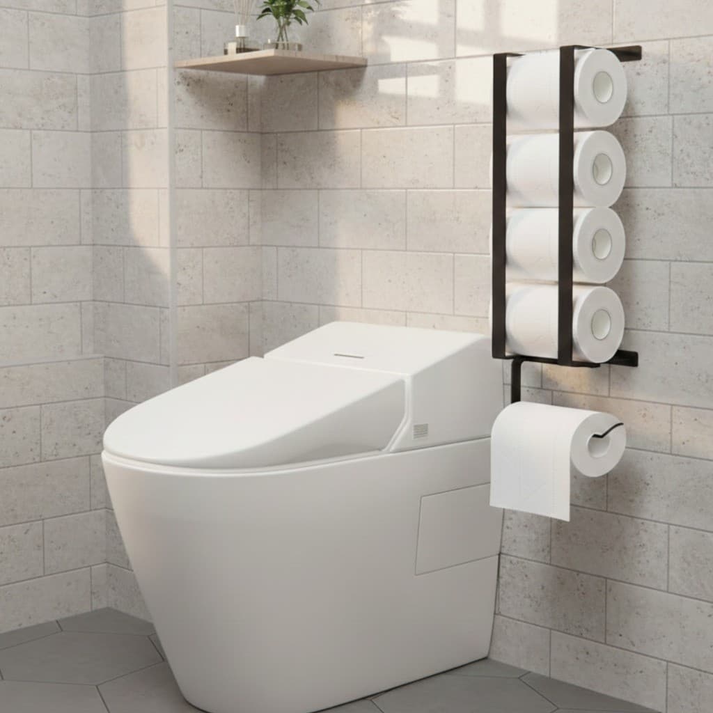 Suporte Porta Papel Higiênico Banheiro Moderno De Parede E Chaõ Preto Prata Dourado