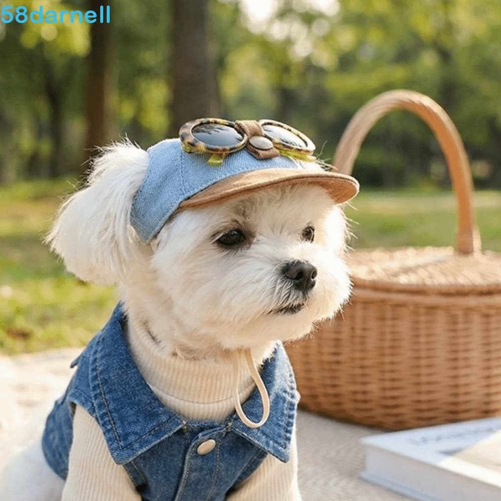 Chapéu De Sol Para Cachorro DARNELL Com Óculos , Chapéus Ajustáveis Viseira Cães Estilo Coreano , Boné Jeans , Esportivo