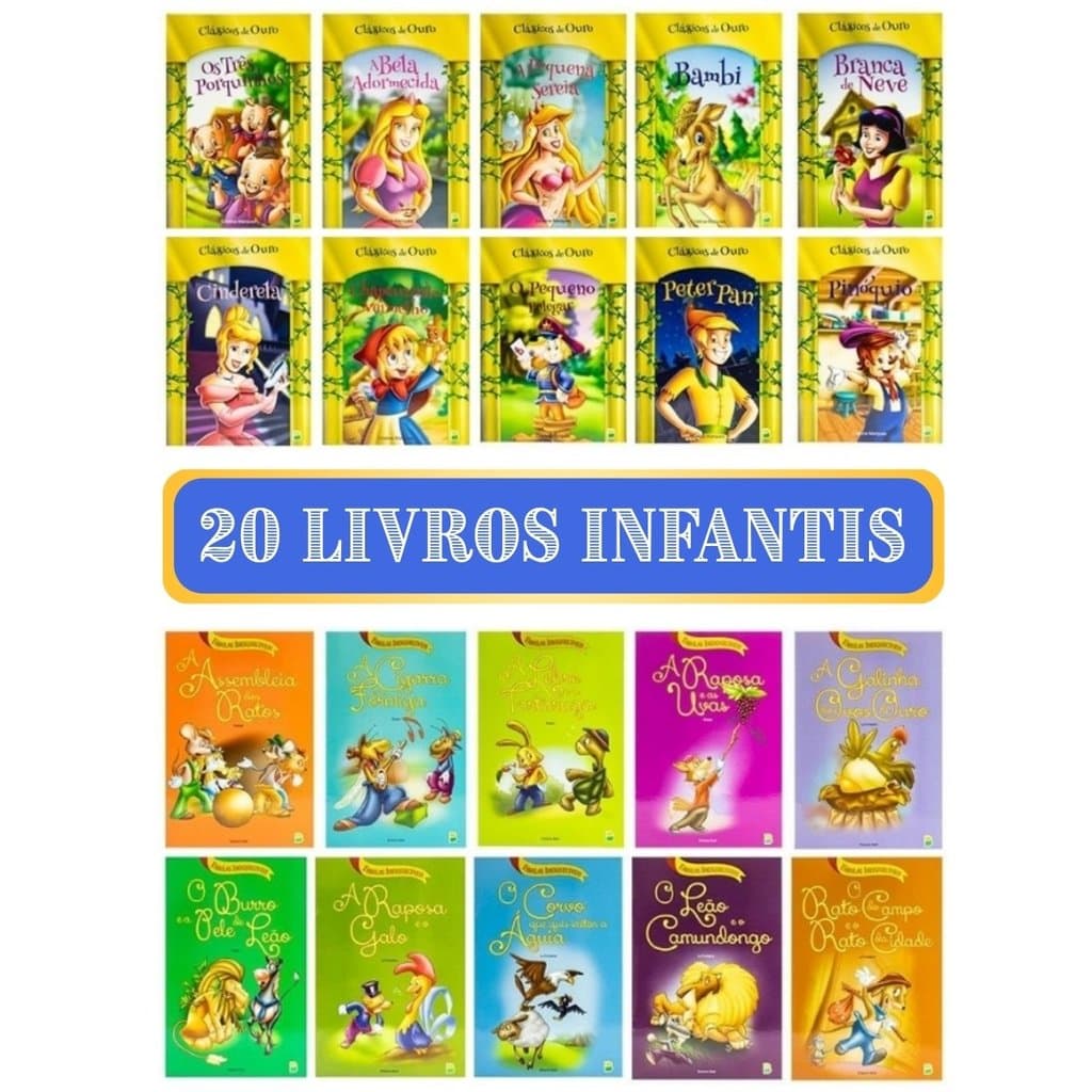 Kit 20 Livros Infantis - Clássicos de Ouro + Fábulas Inesquecíveis