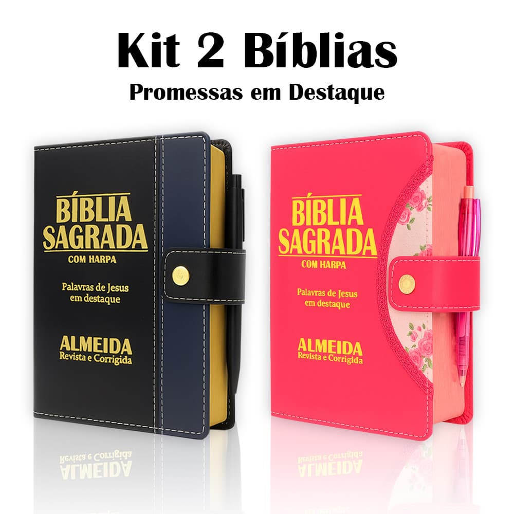 Kit 2 Bíblia Sagrada Letra Grande Almeida RC Com Harpa Botão Luxo