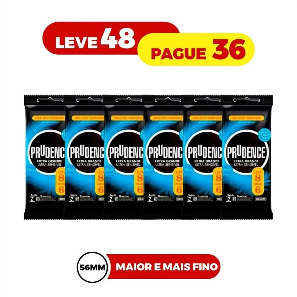 Kit Leve 48 Pague 36 Preservativo Camisinha Extra Grande Ultra Sensível 6pct - Prudence