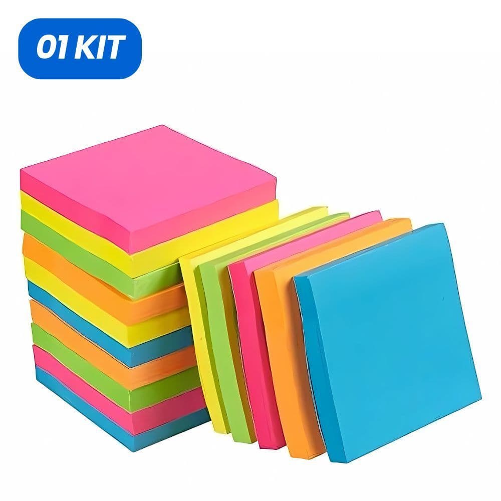 Kit Bloco de Notas Adesivo 76x76mm Colorido Folhas Para Anotações Mural Prático