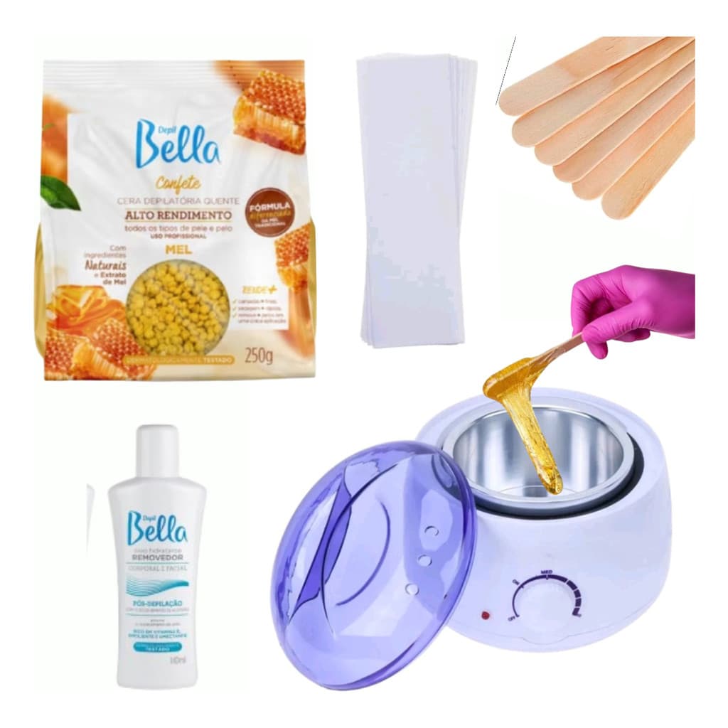 Kit Panela Aquecedora + Cera Depil Bella + Óleo Removedor