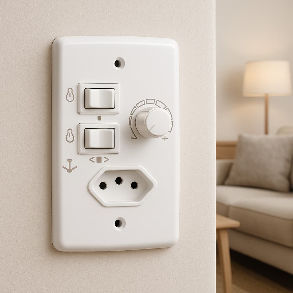Controle Ventilador Chave Rotativa Bivolt com Tomada para Parede