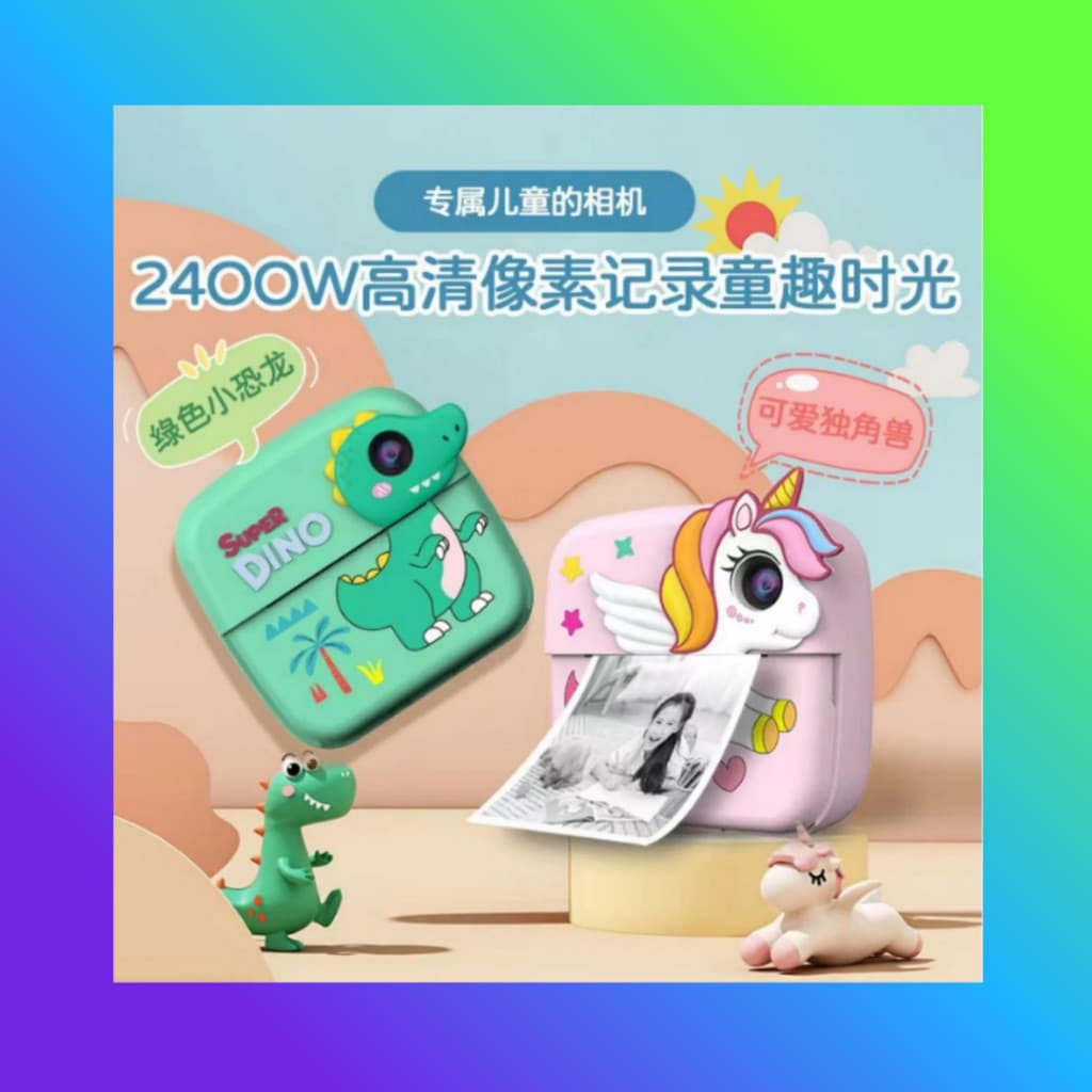 Câmera Infantil Digital com Impressão Térmica Foto e Vídeo Instantânea Unicórnio