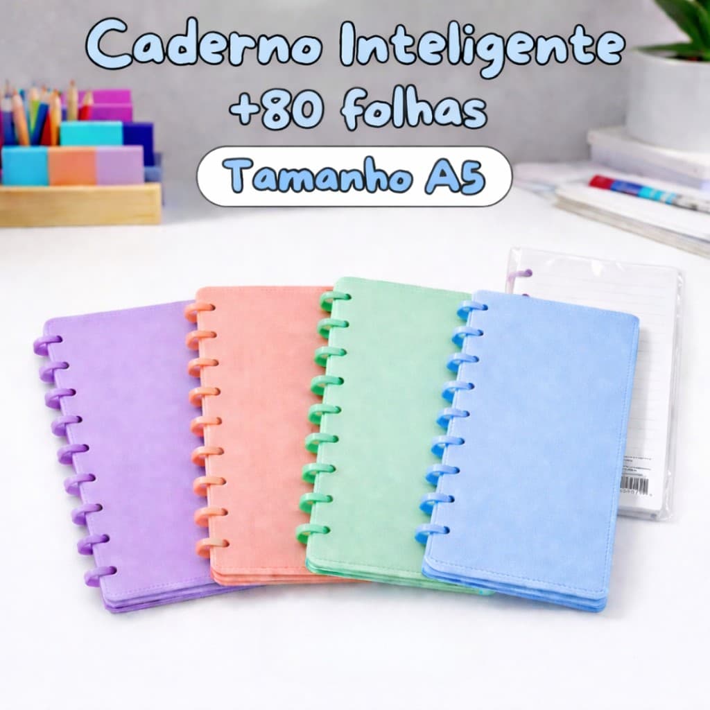 Caderno Inteligente Disco Em PP A5 80 Folhas Sem ou Com Refil 80 160 240 Folhas