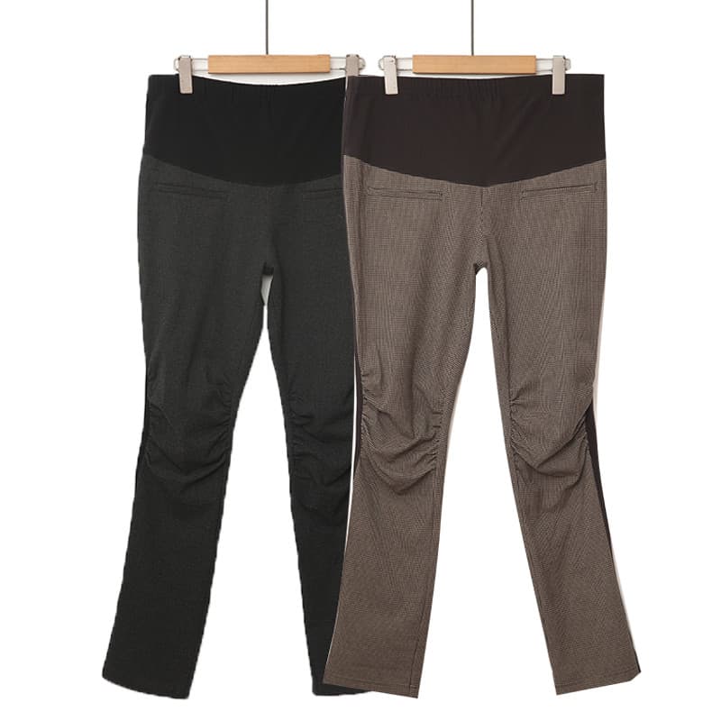 Terno de maternidade calças xadrez calças de levantamento de barriga calças compridas primavera outono calças de cigarro