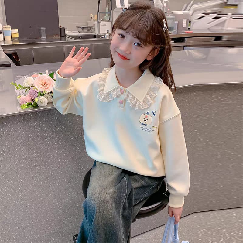 Meninas moletom primavera outono estilo lapela bonito menina estilo ocidental outono jaqueta de manga comprida topo do b