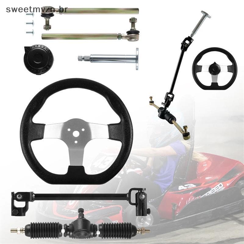 sweetmvzn Go Kart Volante Kit De Aço Engrenagem Ra Pinhão 320mm Haste De Gravata Ajustável Conjunto De Eixo Substituição