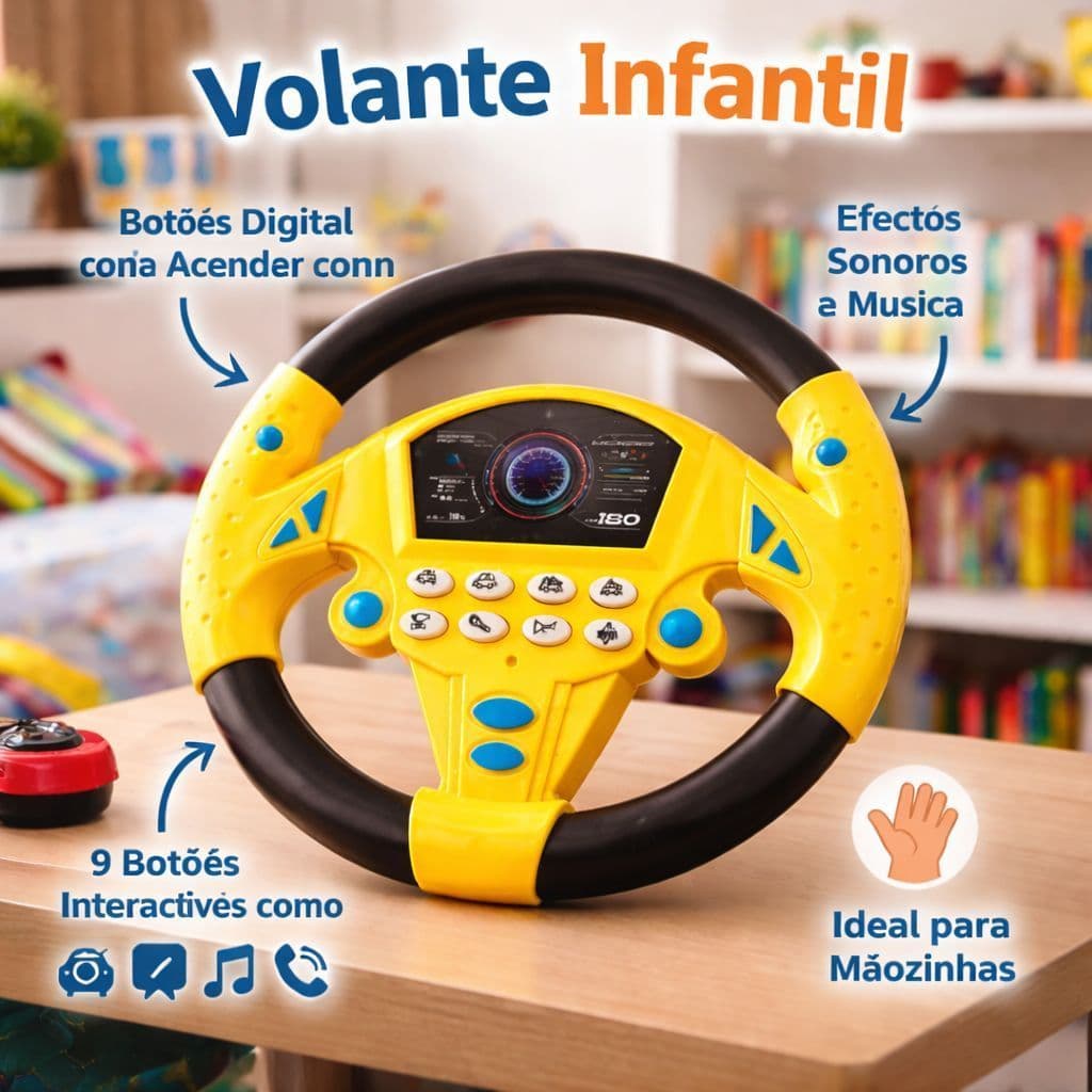 Volante Educativo Com Ventosas Sons Cor  AMARELO Brinquedo Musical Infantil