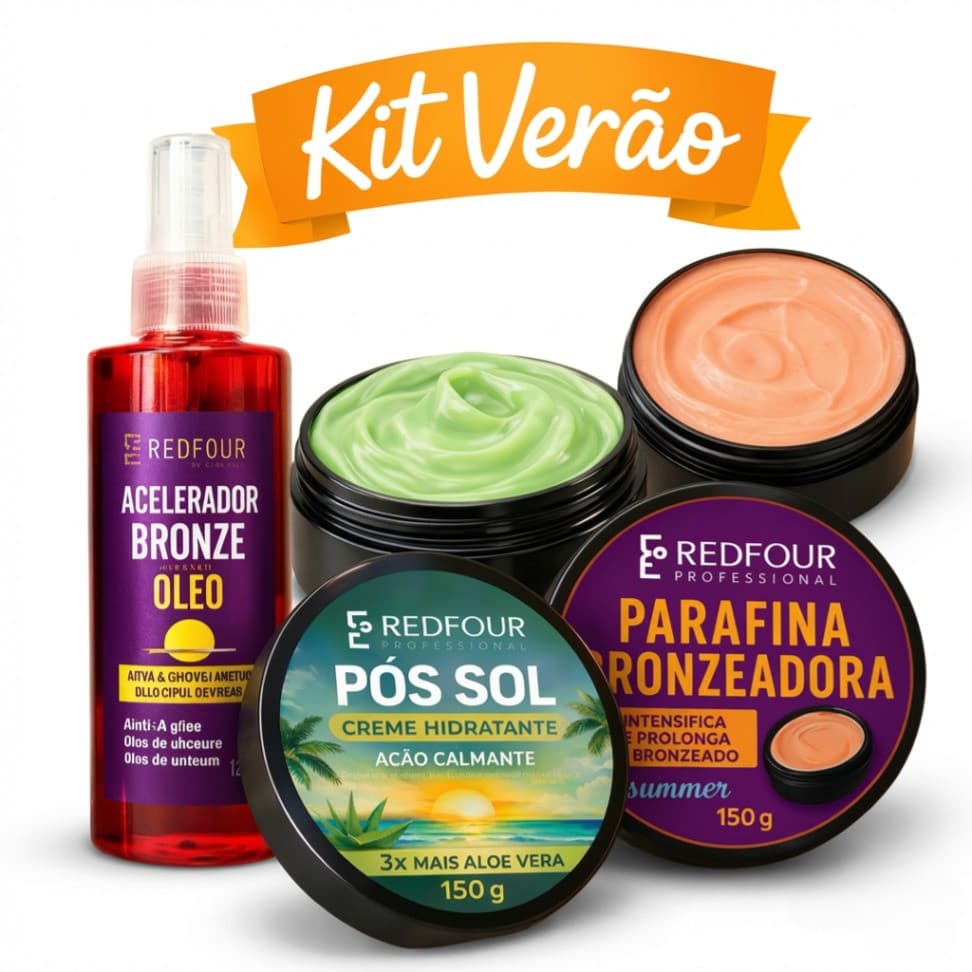 Kit Acelerador Bronze + Parafina Bronzeadora + Pós Sol Creme Verão REDFOUR Bronzeado intenso, hidrata