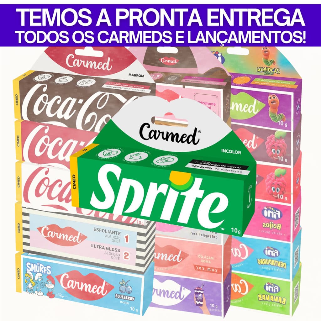 Hidratante Labial Carmed Sprite, Coca-Cola, Stranger Things, Smurfs, Fini, Brigadeiro, SOS Lábios, 3 em 1