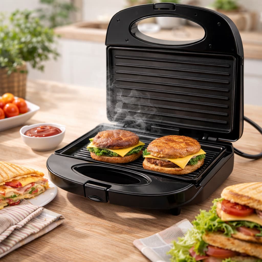Sanduicheira Elétrica 2 em 1 Grill e Tostador Antiadherente 110V 220V Portátil