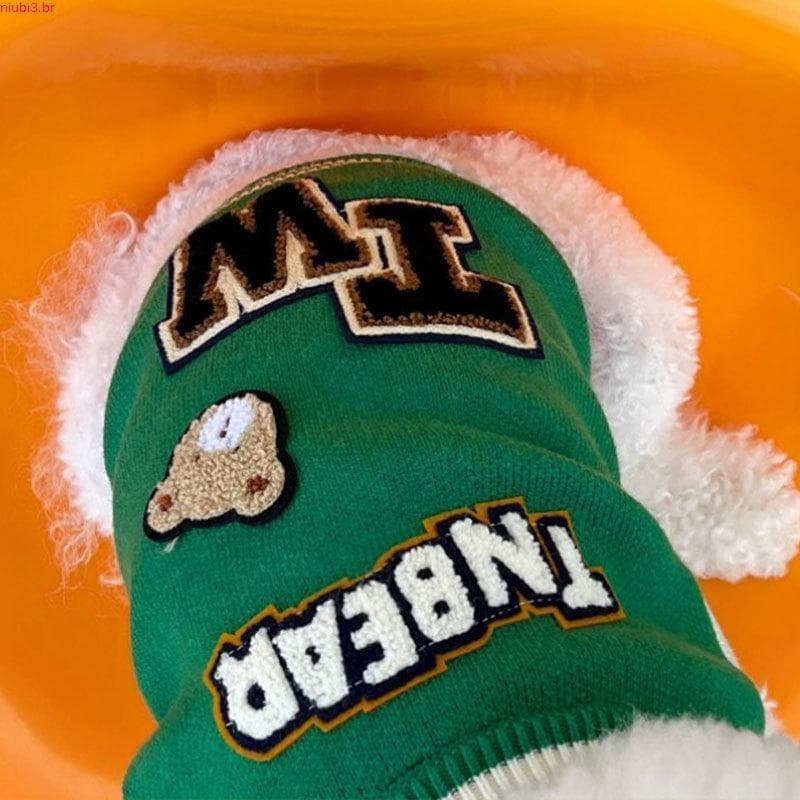 Remendo de lã de pelúcia para cachorro com orelhas grandes de marca conjunta bordado com capuz de algodão de duas pernas