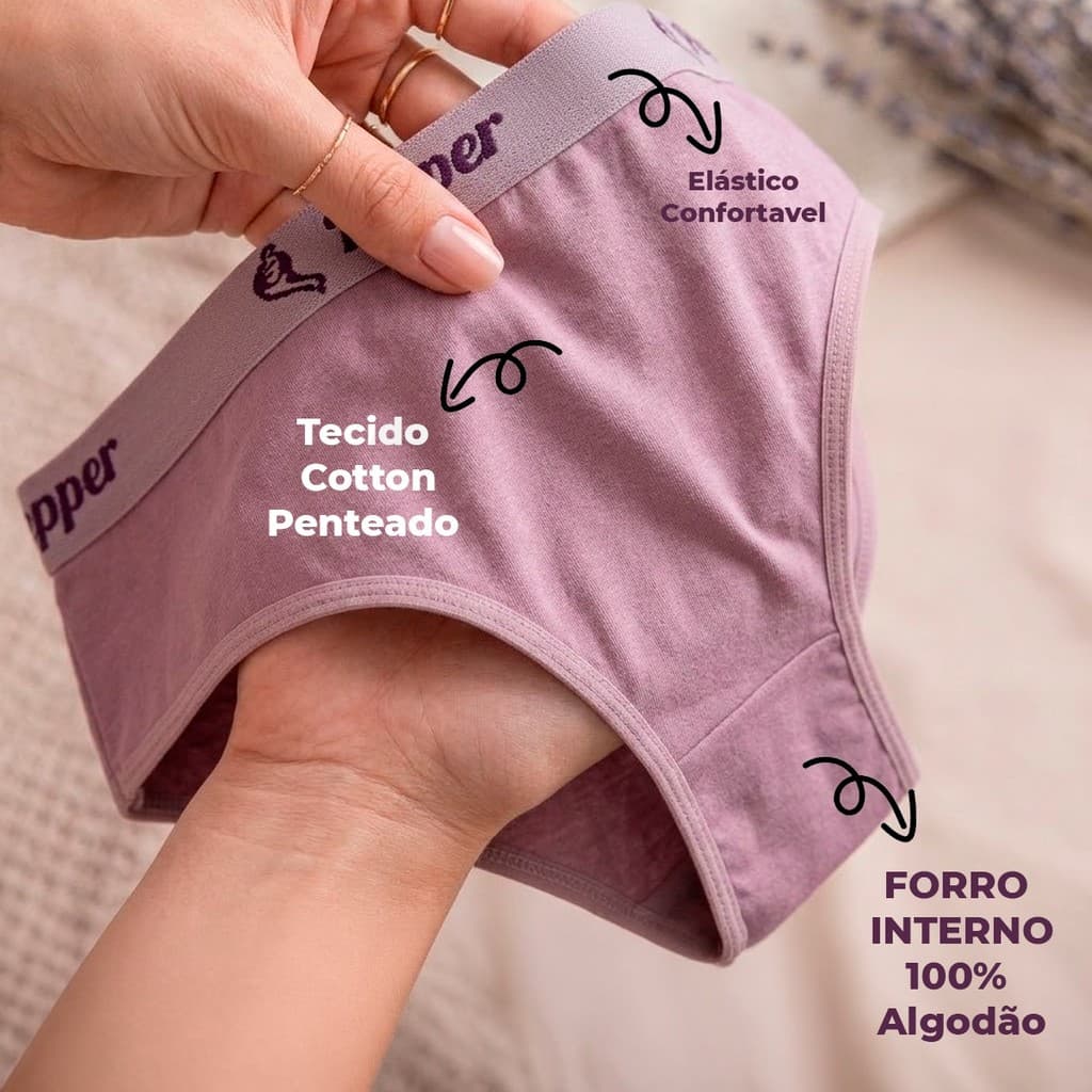 Kit Com 10 Calcinhas Lisas Conforto Exposto Algodão 8% - PEPPER LINGERIE