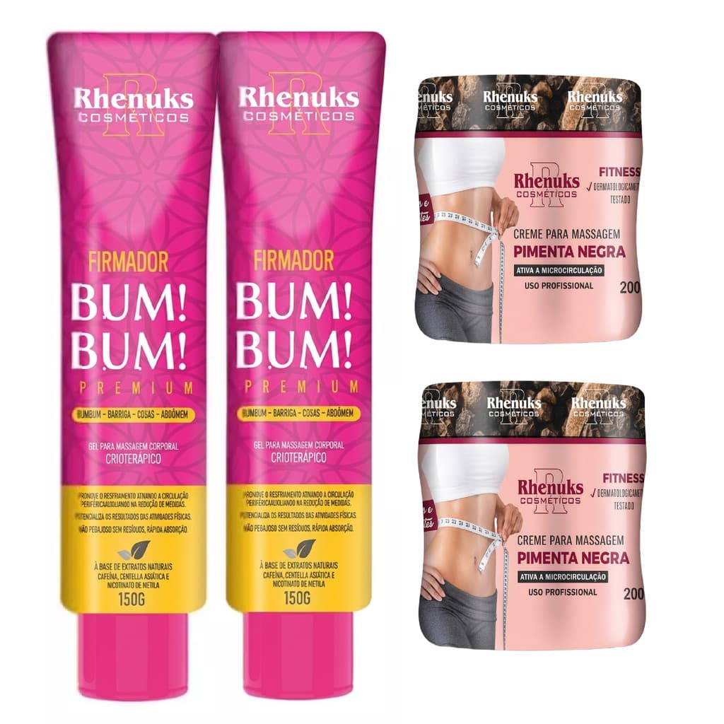 2und Gel Redutor Medidas Pimenta Negra 200g + 2und Gel Firmador Bumbum Barriga Coxas 150g Rhenuks