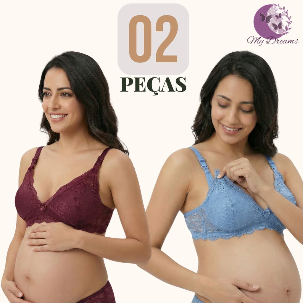 Kit 2 Sutias Amamentação Renda Conforto Sem Bojo Alças Largas Pós-Parto