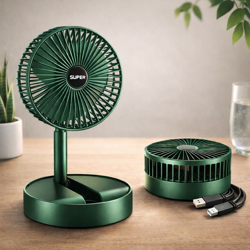 Ventilador Portátil Dobrável 180º Ajustável USB Recarregável