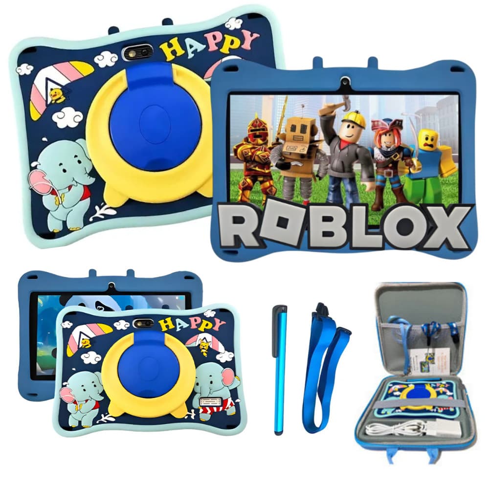 Tablet Infantil 64gb Android Wifi 5G 4gb Ram Para Jogos e Vídeos + Maletinha e Capinha Elefantinho Azul