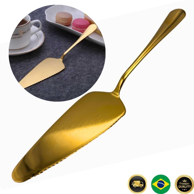 Espátula Dourada de Aço Inox para Bolo e Tortas – Elegância, Durabilidade e Praticidade!