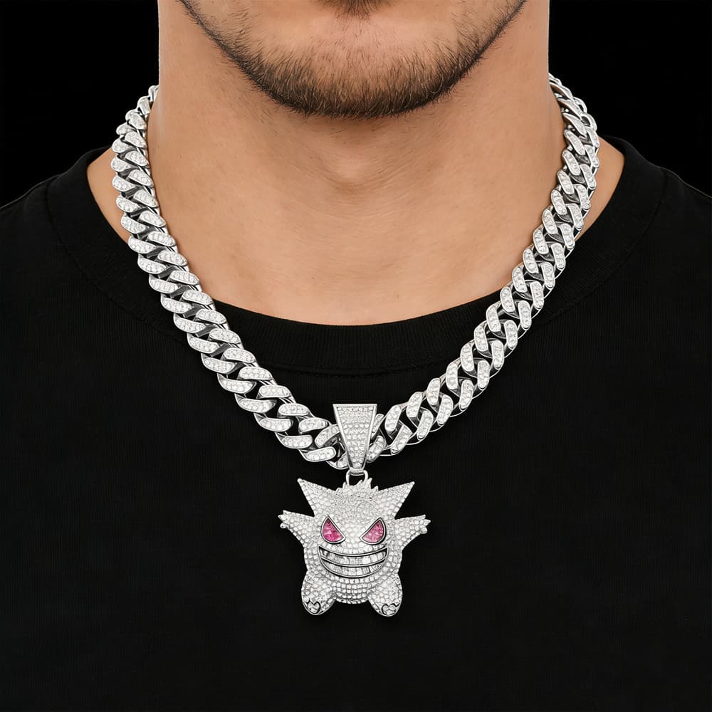 Pingente de diabo, pingente de monstrinho com colar cubano incrustado com diamantes brilhantes aço titânio hip-hop