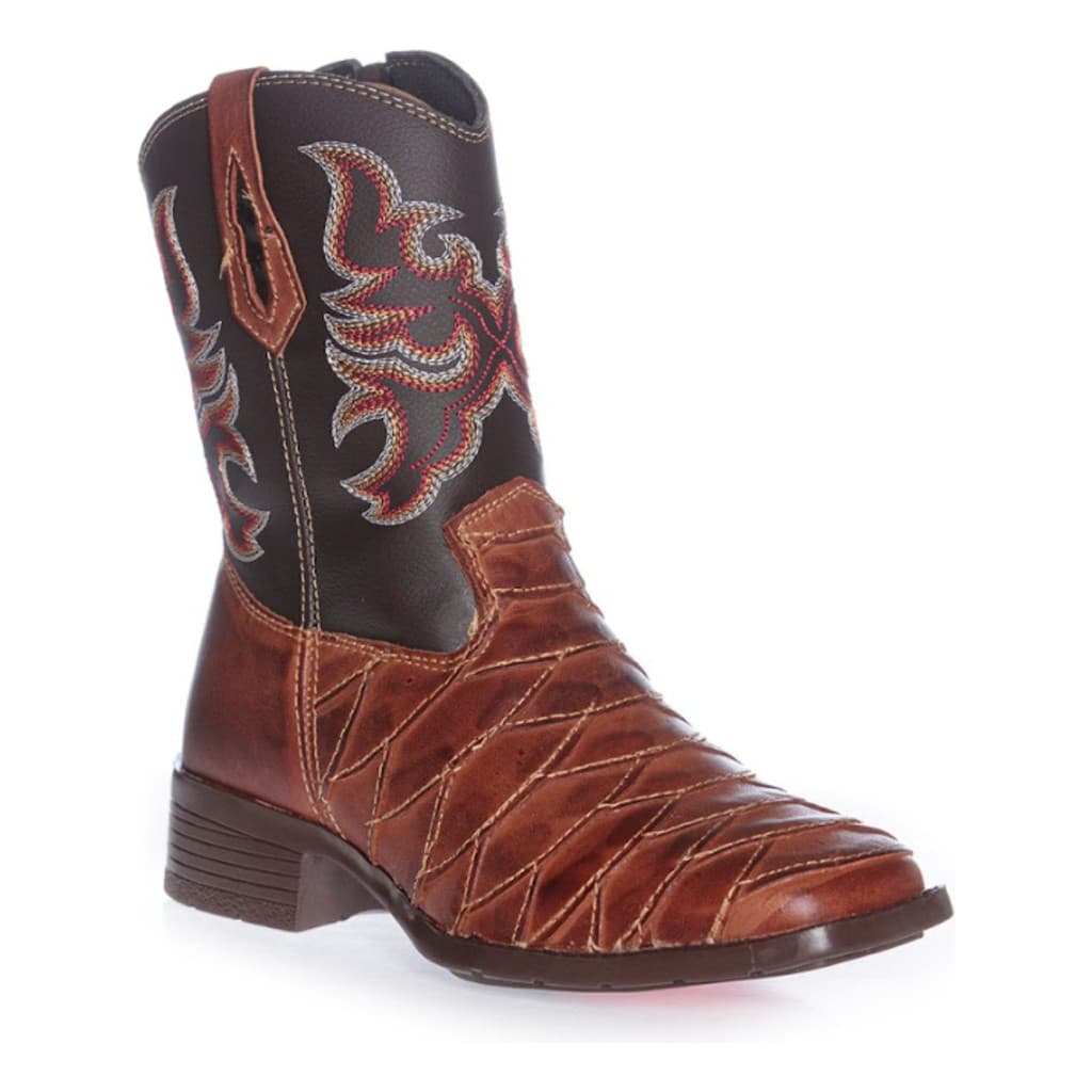Bota Campero Texana Infantil Unissex em Couro Escamado Cano Médio Estilo Country Conforto