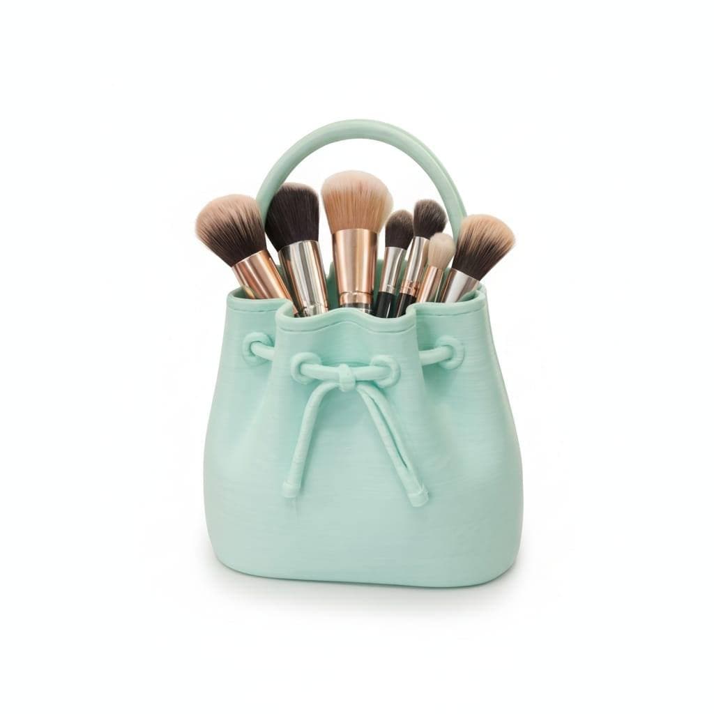 Porta pincéis de maquiagem decorativo moderno em formato de bolsa saco, em Plastico acabamento fosco