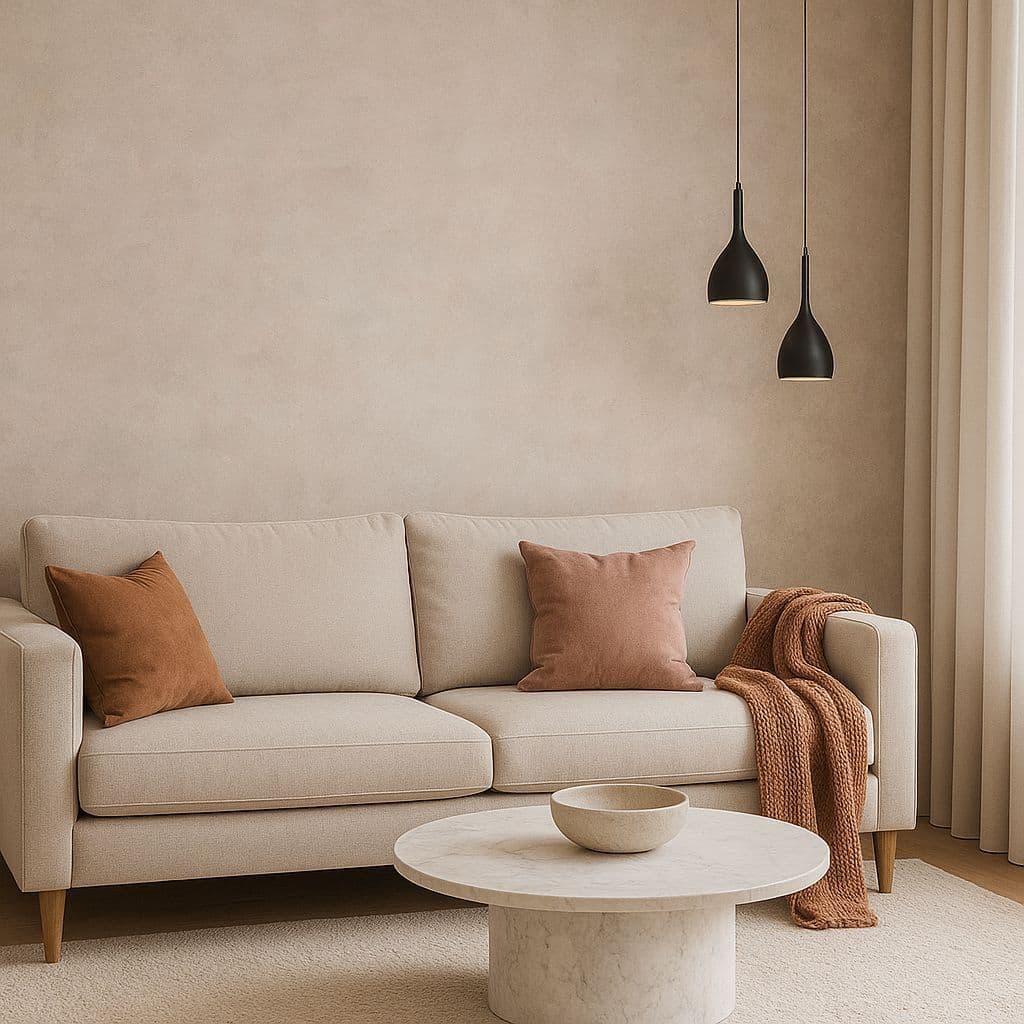 Papel de Parede Adesivo Cimento queimado 02  Fundo Bege, Rosado e acinzentado - 0,50cm largura