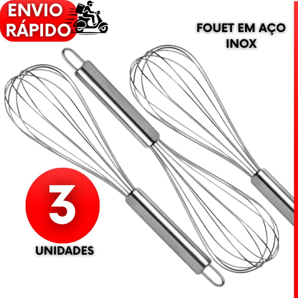 Batedor Fouet 3, 2 ou 1un Profissional para Ovos e Massas Cabo Reforçado 30CM Utensilio