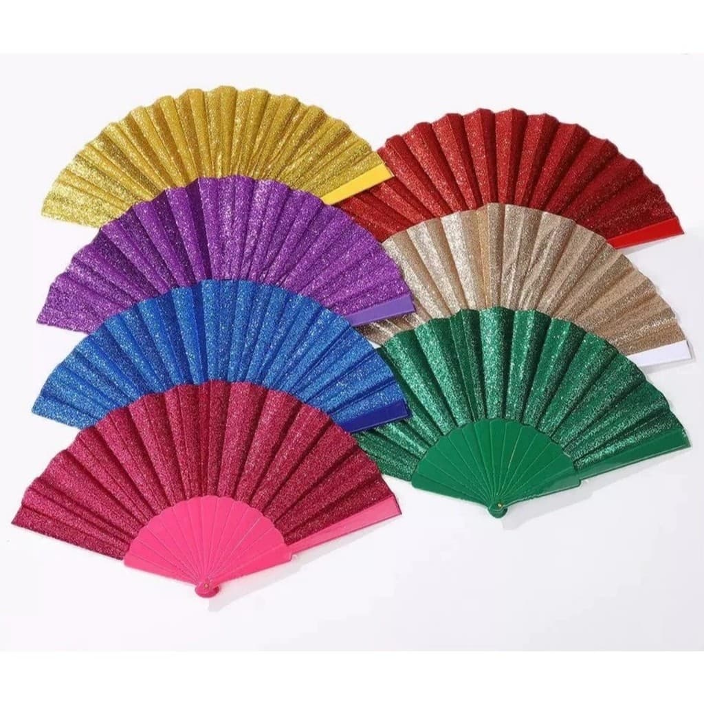 Leque De Mão Compacto Liso Com Brilho Festa Decoração Show Festivais Balada