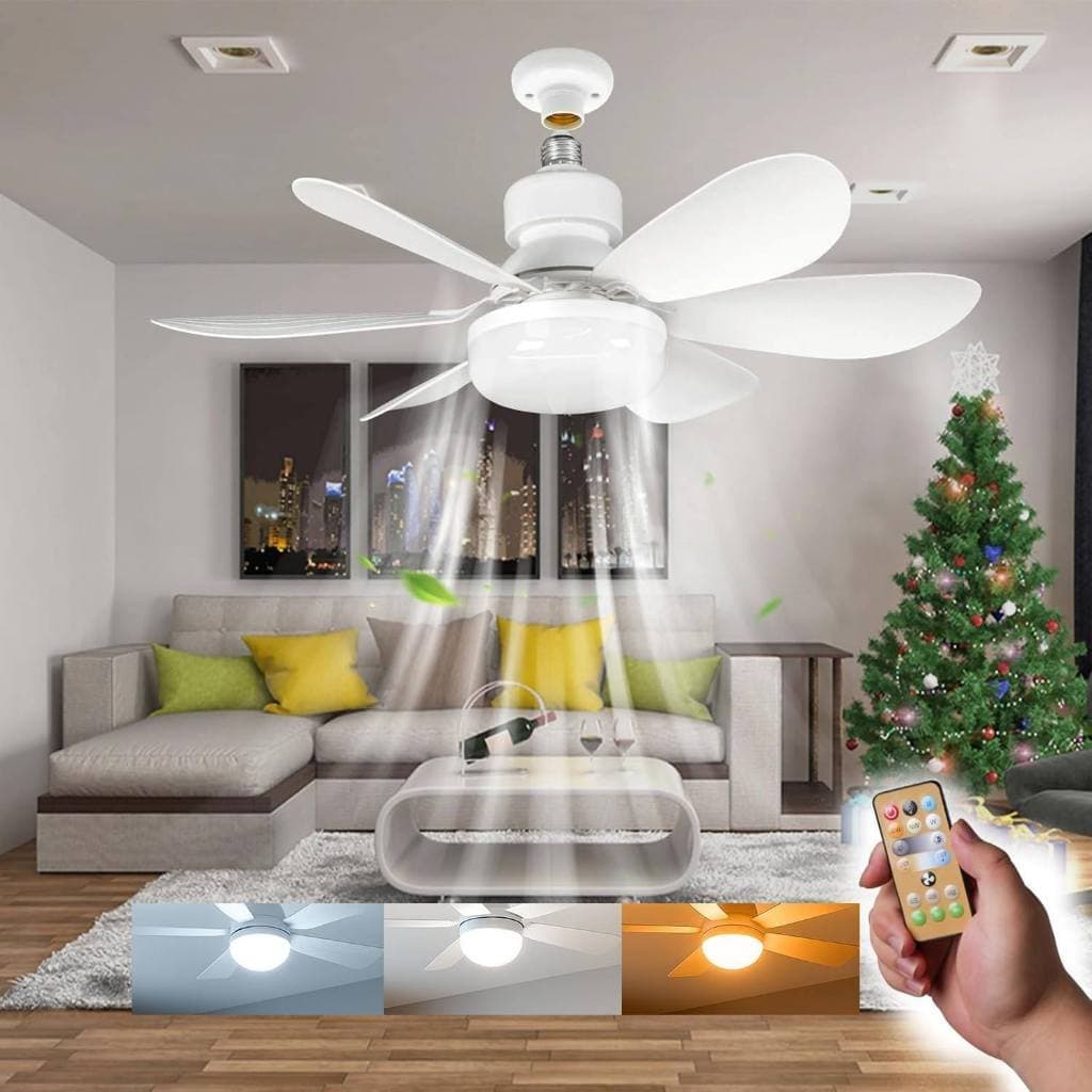 Lâmpada Ventilador 6 Pás 60w/80w De Teto,110V/220V Bivolt, E27 Com Controle Luz Ajustável TOP&CASA