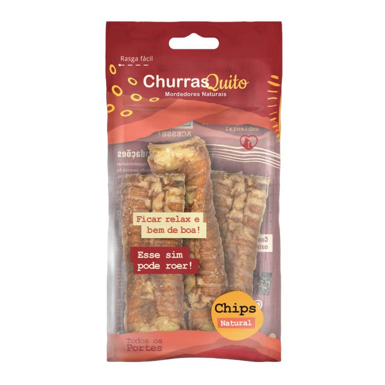 Mordedores Naturais Chips Natural 3 Unidades Traqueia Bovina ChurrasQuito