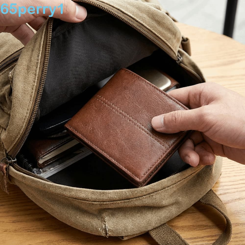 Carteira De Cartão Masculina PERRY1 , Curta Empresarial De Couro PU De Grande Capacidade Integrada Com Porta-Moedas