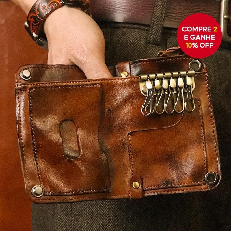 Magidon Carteira Organizadora De Chave De Couro , Capa Portátil Para Carro Vintage , 6 Ganchos E Porta-Cartões Com Zíper