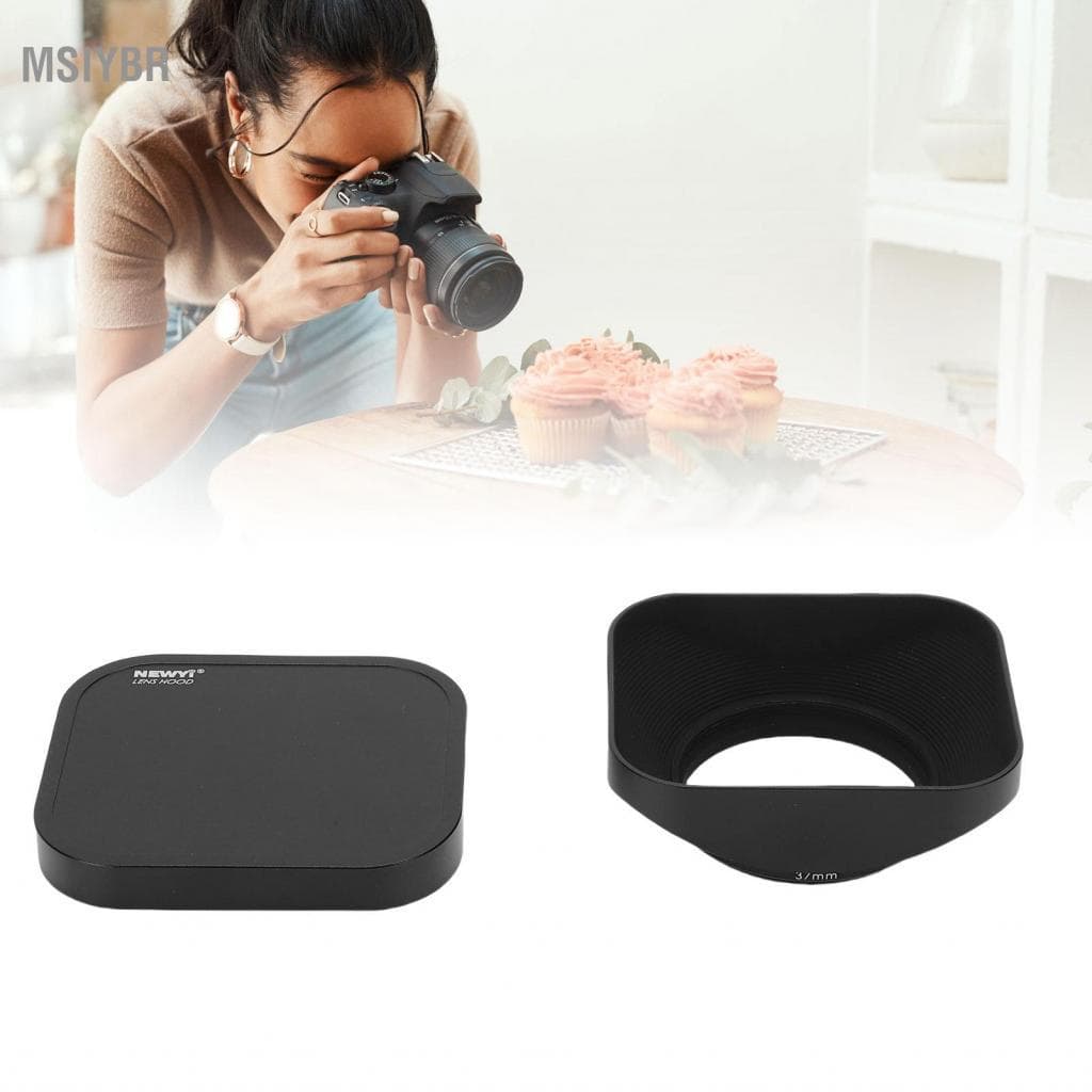 Msiybr Capa de lente quadrada de 37 mm com tampa com parafuso de metal de liga de alumínio para fotografia