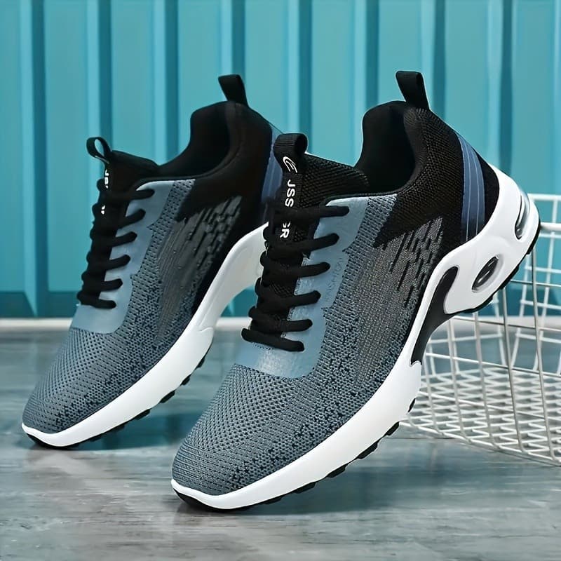 Tênis De Corrida Masculino De Malha Respirável – Leve E Casual , Sola De Borracha , Design De Corrente , Estampado