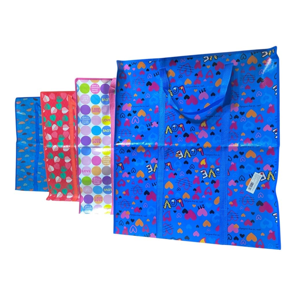 Kit 3 Sacolas de Feira Super Grande Zíper Impermeável Resistente Compras Viagens Estampa Sortida