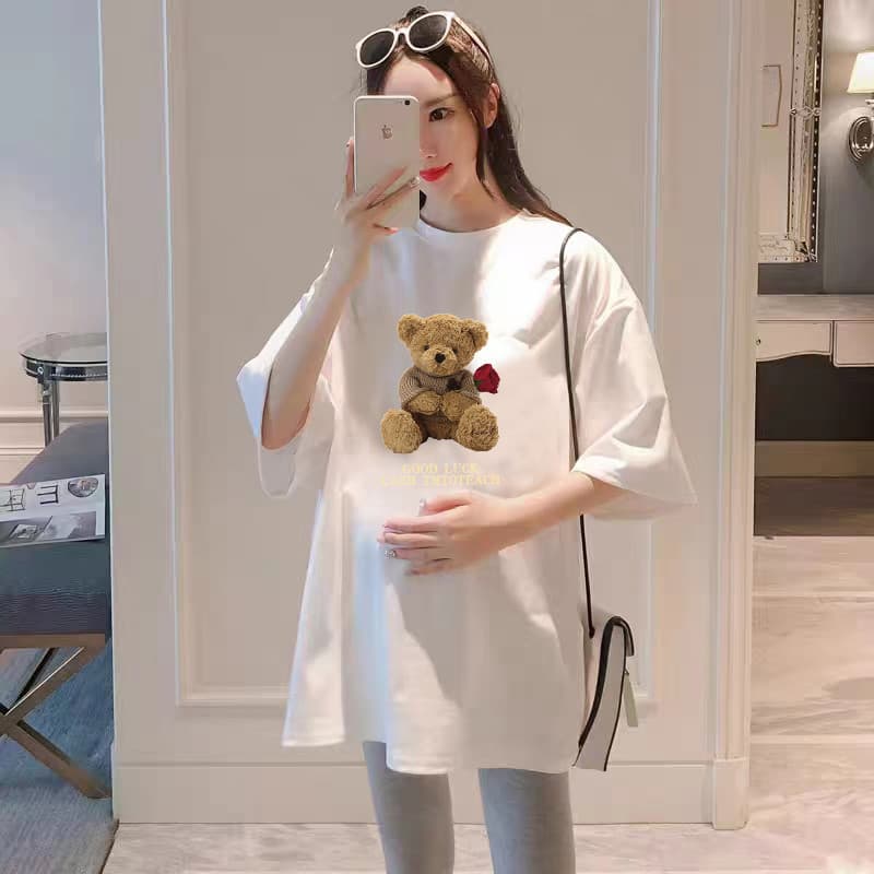 Vestido de verão para maternidade, comprimento médio, cec, Super quente, ursinho 2026, novo estilo, gravidez, manga curt