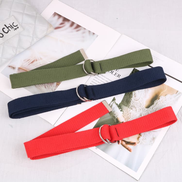 Cinto de cor sólida feminino coreano ins fogo estudante cinto Casual duplo-anel fivela fina cinto de lona estilo estreit