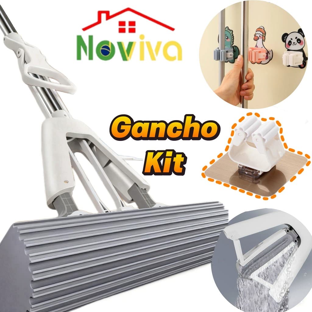 Noviva|Mop Rodo Esponja PVA 130cm Combinação | Limpeza e Armazenamento Prático