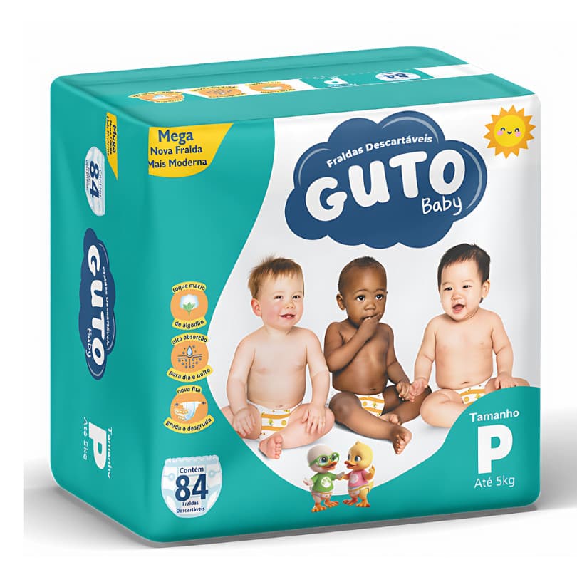 Fraldas Guto Baby Mega  Pacote Tamanho P c/ 84 unidades - Entrega Rápida
